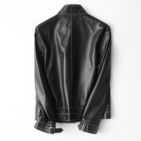 women's leather & faux fad spring autumn real jackets genuine jacket women short motorcycle natural sheepskin female coat a024, Black
women's leather & faux fad spring autumn real jackets genuine jacket women short motorcycle natural sheepskin female coat a024, Black