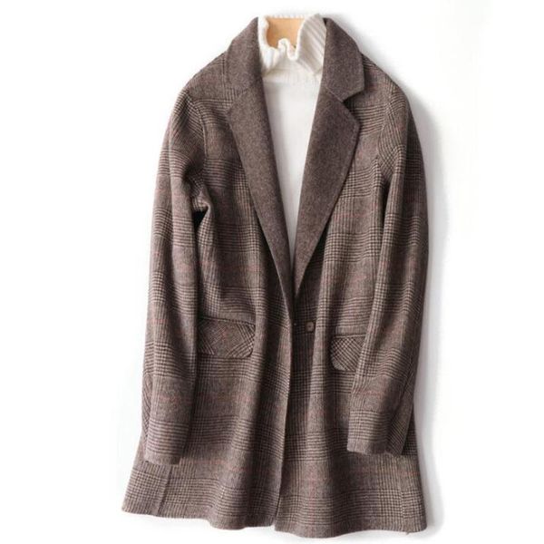 women's wool & blends 2021 style double faced cashmere overcoats autumn and winter fit short suits woolen coffee plaid coats, Black
women's wool & blends 2021 style double faced cashmere overcoats autumn and winter fit short suits woolen coffee plaid coats, Black
