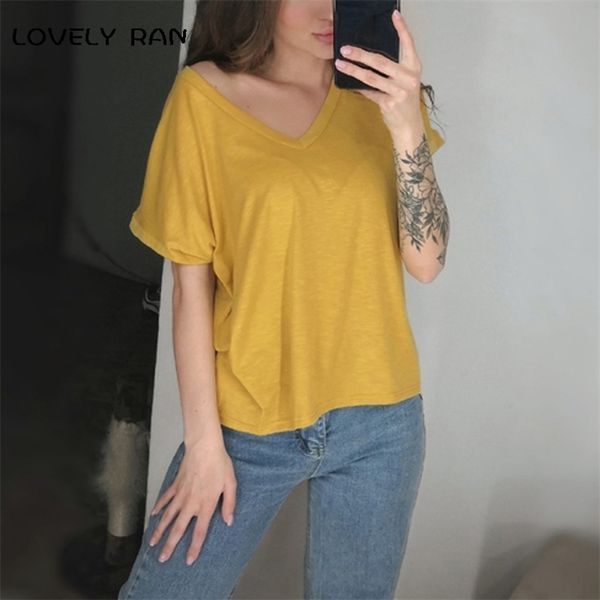 short sleeve women t-shirts summer v-neck casual loose elastic soft female base tshirt home clothes fashion streetwear 210623, White
short sleeve women t-shirts summer v-neck casual loose elastic soft female base tshirt home clothes fashion streetwear 210623, White