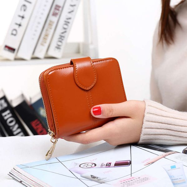 short lady's wallet korean version oil wax leather multi function zipper clip pocket wallet, Black
short lady's wallet korean version oil wax leather multi function zipper clip pocket wallet, Black