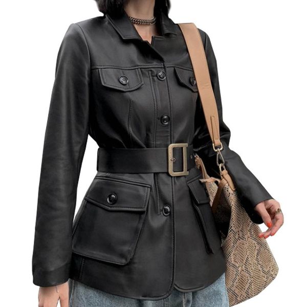 women's leather & faux women sheepskin genuine jackets spring autumn slim motorcycle real coats with belt ladies natural jacket, Black
women's leather & faux women sheepskin genuine jackets spring autumn slim motorcycle real coats with belt ladies natural jacket, Black
