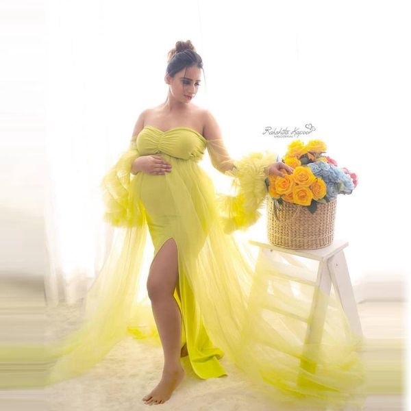 pretty neon green strapless tulle ruffles sleeves long maternity dreses high split mesh gowns for baby shower po shoot casual dresses, Black;gray
pretty neon green strapless tulle ruffles sleeves long maternity dreses high split mesh gowns for baby shower po shoot casual dresses, Black;gray