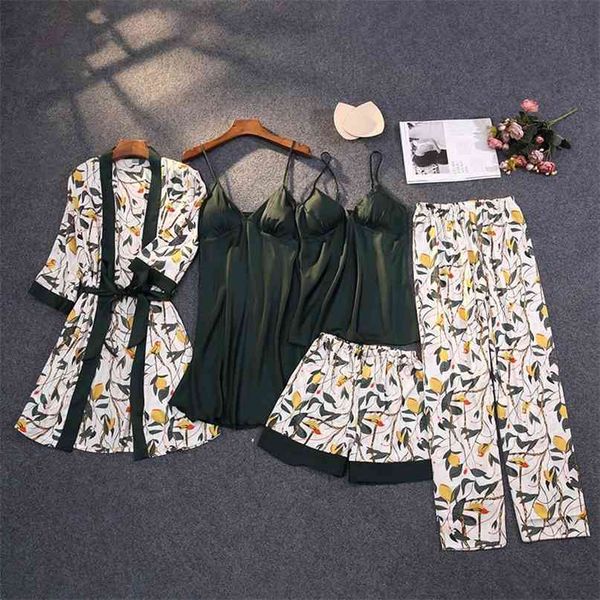 print pajamas set silky women 5 piece sleepwear satin lace sleep pyjama lounge with belt chest pads strap home nightwear 210924, Black;red
print pajamas set silky women 5 piece sleepwear satin lace sleep pyjama lounge with belt chest pads strap home nightwear 210924, Black;red