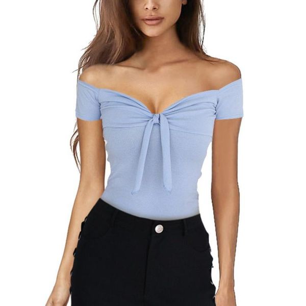 women's t-shirt summer women slim t shirt bow tie off shoulder deep v neck beach holiday cotton stretch party fit tees female cloth, White
women's t-shirt summer women slim t shirt bow tie off shoulder deep v neck beach holiday cotton stretch party fit tees female cloth, White