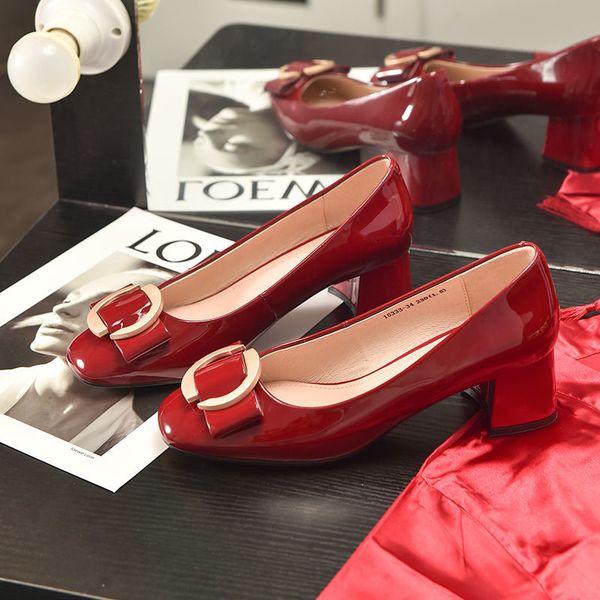 dress shoes patent leather pumps women square toe metal buckle decoration slip on hoof heel lady wedding shoes handmade 15333, Black
dress shoes patent leather pumps women square toe metal buckle decoration slip on hoof heel lady wedding shoes handmade 15333, Black
