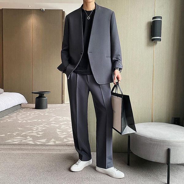 men's suits & blazers male suit jacket blazer collarless single button men korean harajuku streetwear fashion loose casual coat, White;black
men's suits & blazers male suit jacket blazer collarless single button men korean harajuku streetwear fashion loose casual coat, White;black