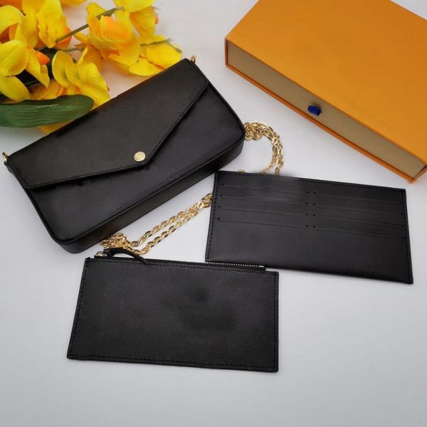 luxury designer 3pc handbags womens wallet embossings crossbody wallets shoulder bag multi pochette bags felicie chain women card purse with, Red;black
luxury designer 3pc handbags womens wallet embossings crossbody wallets shoulder bag multi pochette bags felicie chain women card purse with, Red;black