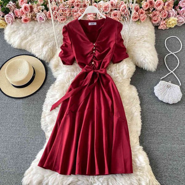 female temperament spring summer chic dress bandage v neck high waist solid casual puff sleeve ladies 210520, Black;gray
female temperament spring summer chic dress bandage v neck high waist solid casual puff sleeve ladies 210520, Black;gray