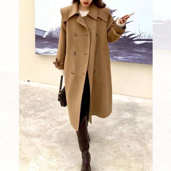 women's wool & blends 100% all coat korean long black double faced cloth autumn winter 2021 style
women's wool & blends 100% all coat korean long black double faced cloth autumn winter 2021 style