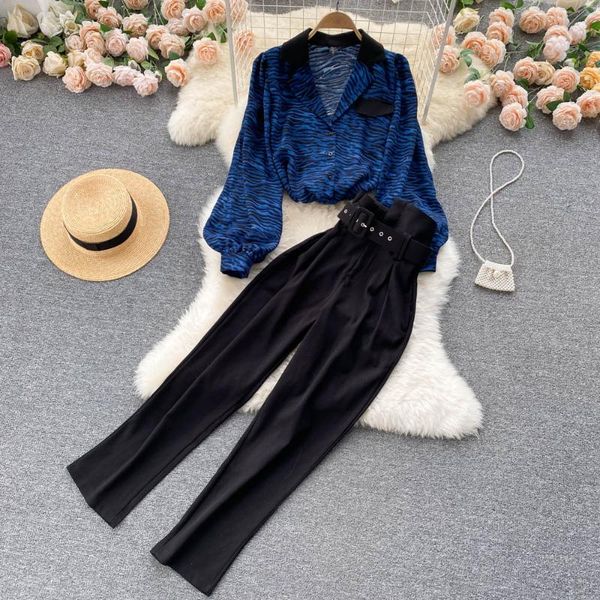 women's two piece pants french retro zebra suit collar loose bubble sleeve shirt design high waist two-piece, White
women's two piece pants french retro zebra suit collar loose bubble sleeve shirt design high waist two-piece, White