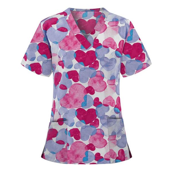 women's fashion working uniforms short sleeve heart printed v-neck double pockets chemise femme manche longue 2021 t-shirt, White
women's fashion working uniforms short sleeve heart printed v-neck double pockets chemise femme manche longue 2021 t-shirt, White