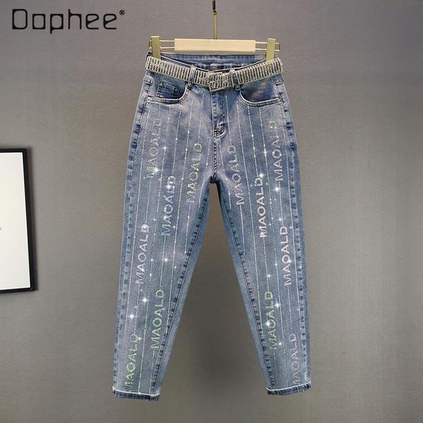 spring women's drilling letter loose jeans ladies high waist slim harem pants streetwear denim, Blue
spring women's drilling letter loose jeans ladies high waist slim harem pants streetwear denim, Blue