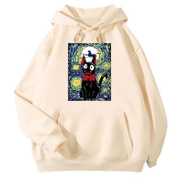 men's hoodies & sweatshirts jiji in the night anime men fleece casual soft streetwear kiki's delivery service hooded cartoon haraj, Black