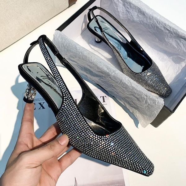 dress shoes genuine leather square toe crystal thin high heels women sandals slip on elastic band slingback rhinestone woman pumps2021, Black
dress shoes genuine leather square toe crystal thin high heels women sandals slip on elastic band slingback rhinestone woman pumps2021, Black
