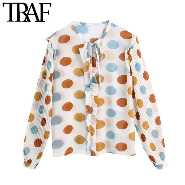traf women fashion ruffled polka dot semi-sheer blouse vintage tied o neck long sleeve female shirts blusas chic 210415, White
traf women fashion ruffled polka dot semi-sheer blouse vintage tied o neck long sleeve female shirts blusas chic 210415, White