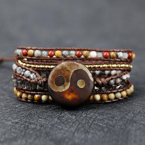 natural stones round taiji pattern charm 5 strands wrap bracelet handmade taoism energy gas field exorcise evil spirits jewelry tennis, Golden;silver
natural stones round taiji pattern charm 5 strands wrap bracelet handmade taoism energy gas field exorcise evil spirits jewelry tennis, Golden;silver