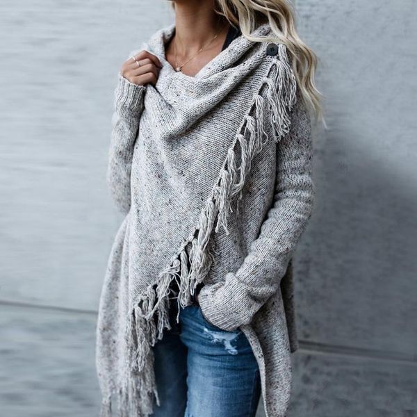 women's sweaters shawl sweater spring and autumn long irregular tassel knit cardigan gray fashion casual cashmere clothin, White;black
women's sweaters shawl sweater spring and autumn long irregular tassel knit cardigan gray fashion casual cashmere clothin, White;black