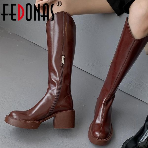 boots fedonas autumn winter women knee high fashion concise genuine leather long platforms thick heels shoes woman basic, Black
boots fedonas autumn winter women knee high fashion concise genuine leather long platforms thick heels shoes woman basic, Black