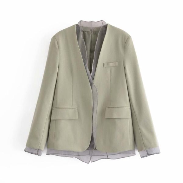 women's suits & blazers 2021 women fashion blazer with organza trim long sleeves casual office lady patchwork coat woman outwear femme, White;black
women's suits & blazers 2021 women fashion blazer with organza trim long sleeves casual office lady patchwork coat woman outwear femme, White;black