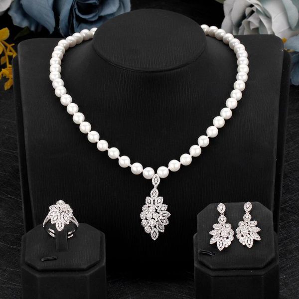 earrings & necklace fashion women pearl jewelry set cubic zirconia nigerian bridal wedding jewellery sets ring, Silver
earrings & necklace fashion women pearl jewelry set cubic zirconia nigerian bridal wedding jewellery sets ring, Silver