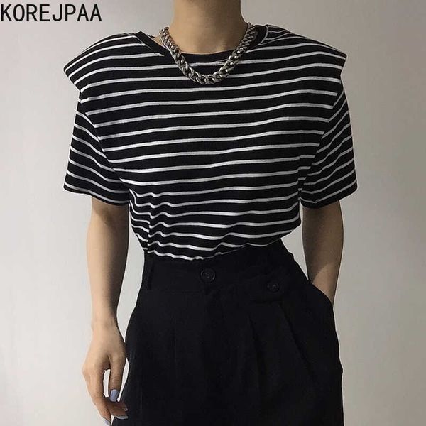 korejpaa women t-shirts summer korean chic niche round neck hits back white stripes loose casual short-sleeved pullovers 210526
korejpaa women t-shirts summer korean chic niche round neck hits back white stripes loose casual short-sleeved pullovers 210526