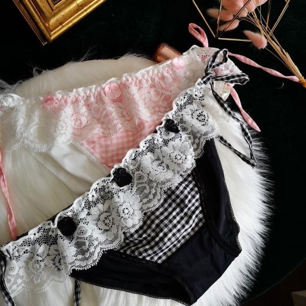 women's panties japanese cute girl lolita retro plaid underwear lace bow ice silk briefs comfortable lingerie, Black;pink
women's panties japanese cute girl lolita retro plaid underwear lace bow ice silk briefs comfortable lingerie, Black;pink