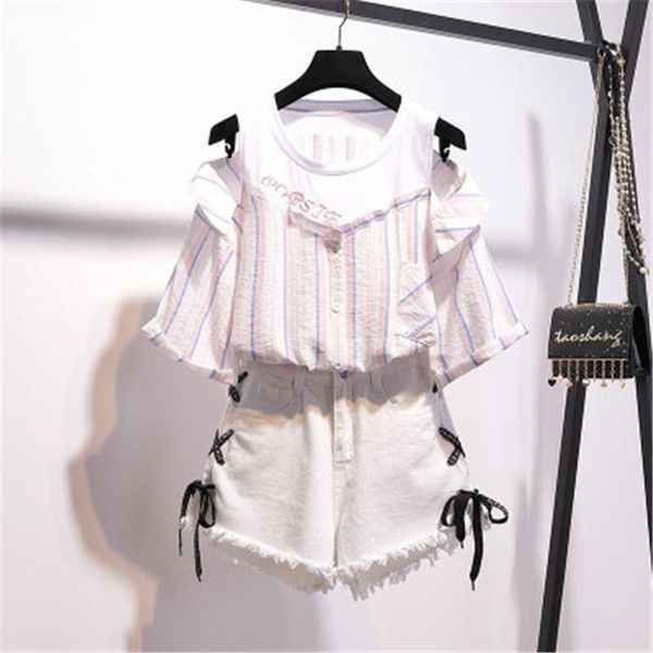 two piece dress summer fashion set sweet korean off shoulder short sleeve shirt + denim pants 2 pieces sets streetwear schoolgirl, White
two piece dress summer fashion set sweet korean off shoulder short sleeve shirt + denim pants 2 pieces sets streetwear schoolgirl, White