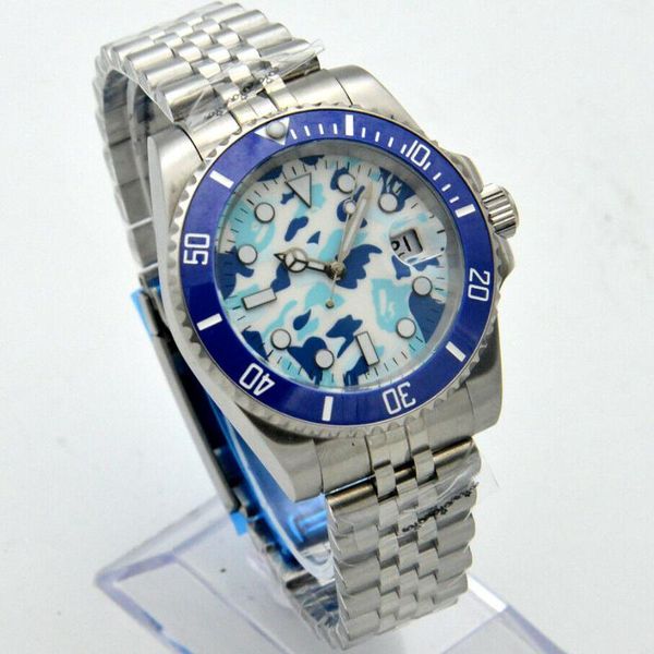 wristwatches 40mm blue camouflage dial ceramic bezel men's watch automatic clock mechanical jubilee strap, Slivery;brown
wristwatches 40mm blue camouflage dial ceramic bezel men's watch automatic clock mechanical jubilee strap, Slivery;brown
