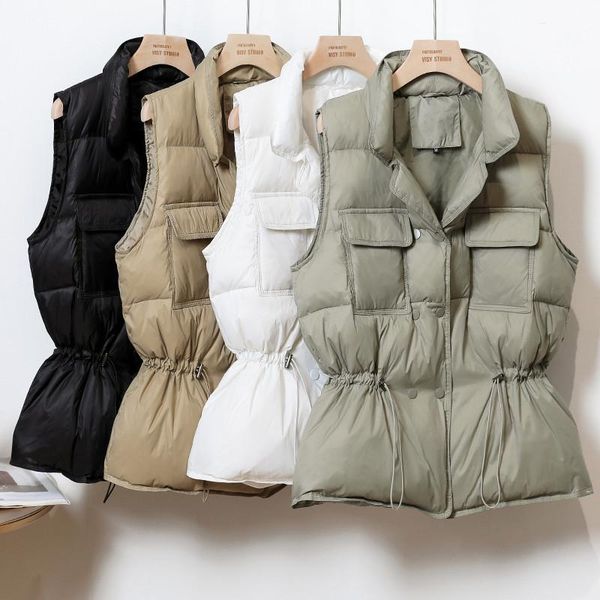 women's vests women down warm vest korean style stand collar double breasted drawstring short waistcoat solid color slim white duck, Black;white
women's vests women down warm vest korean style stand collar double breasted drawstring short waistcoat solid color slim white duck, Black;white
