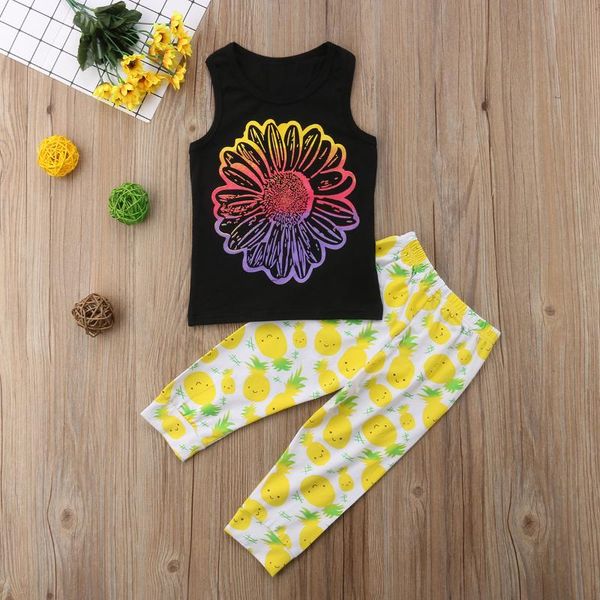 clothing sets toddler kids girls 2 pieces outfit, sunflower print sleeveless vest + cartoon pineapple long pants, White
clothing sets toddler kids girls 2 pieces outfit, sunflower print sleeveless vest + cartoon pineapple long pants, White