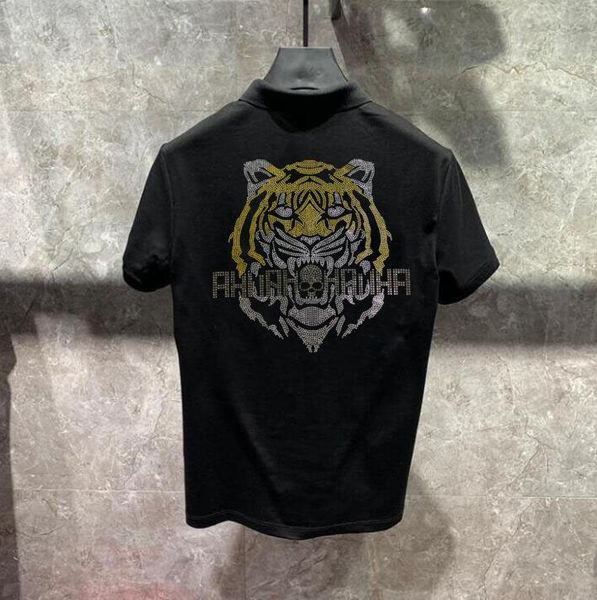 men's polos male shirts rhinestones patterns man short sleeve cotton clothes, White;black
men's polos male shirts rhinestones patterns man short sleeve cotton clothes, White;black