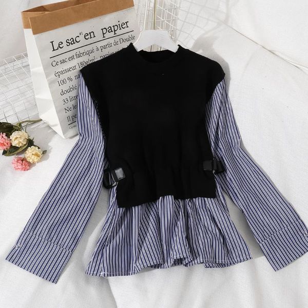 women's blouses & shirts fashion foreign style fake two piece needle woven stitching waist closing skirt looks thin and like a woman�, White
women's blouses & shirts fashion foreign style fake two piece needle woven stitching waist closing skirt looks thin and like a woman�, White