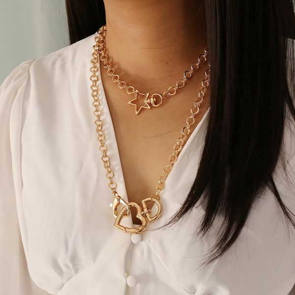 pendant necklaces punk metal chain love five-pointed star gold multilayer necklace summer fashion lady, Silver
pendant necklaces punk metal chain love five-pointed star gold multilayer necklace summer fashion lady, Silver