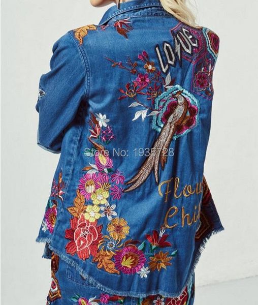 women's blouses & shirts vintage boho style long sleeve embroidered flowers birds denim blouse with frayed tirm - women 2021 jean outer, White
women's blouses & shirts vintage boho style long sleeve embroidered flowers birds denim blouse with frayed tirm - women 2021 jean outer, White