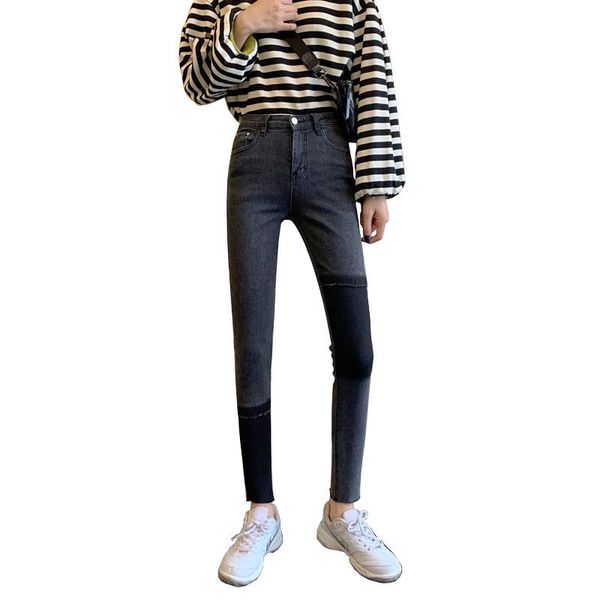 women's jeans korean fashion girls skinny legs contrast color lady, Blue 
women's jeans korean fashion girls skinny legs contrast color lady, Blue