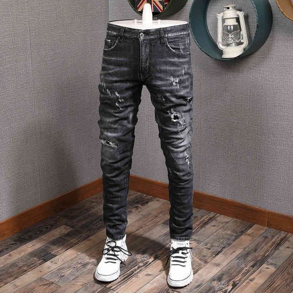 jeans italian style fashion men jeans black destroyed ripped denim pants streetwear slim fit designer hip hop trousers, Blue
jeans italian style fashion men jeans black destroyed ripped denim pants streetwear slim fit designer hip hop trousers, Blue