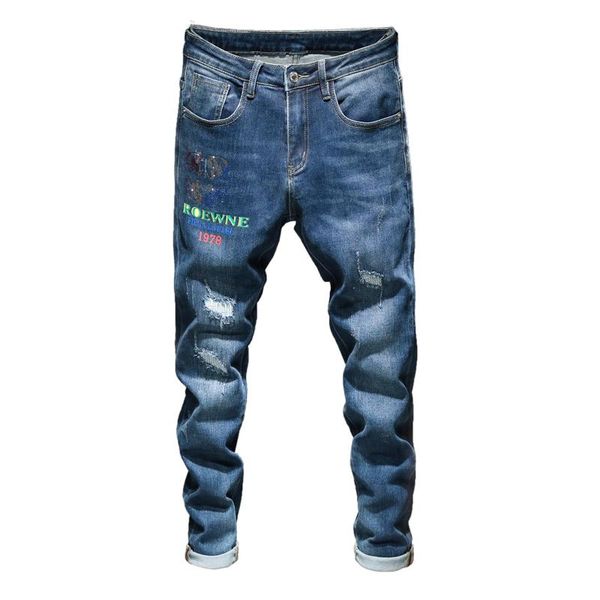 men's jeans ripped for men skinny slim fit blue stretchy moto biker man printed colorfully desinger,322
men's jeans ripped for men skinny slim fit blue stretchy moto biker man printed colorfully desinger,322