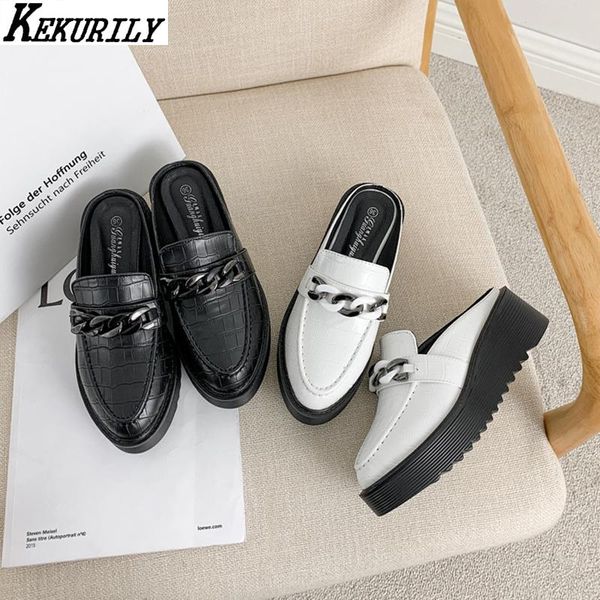 woman wedges slippers platform mules closed toe shoes metal chain heels slides prints leather loafers slip on zapatos de mujer, Black
woman wedges slippers platform mules closed toe shoes metal chain heels slides prints leather loafers slip on zapatos de mujer, Black