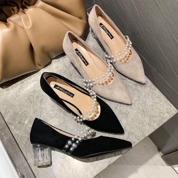 dress shoes women's high heels 2021 autumn pointed thick with pearl word shallow mouth single, Black
dress shoes women's high heels 2021 autumn pointed thick with pearl word shallow mouth single, Black