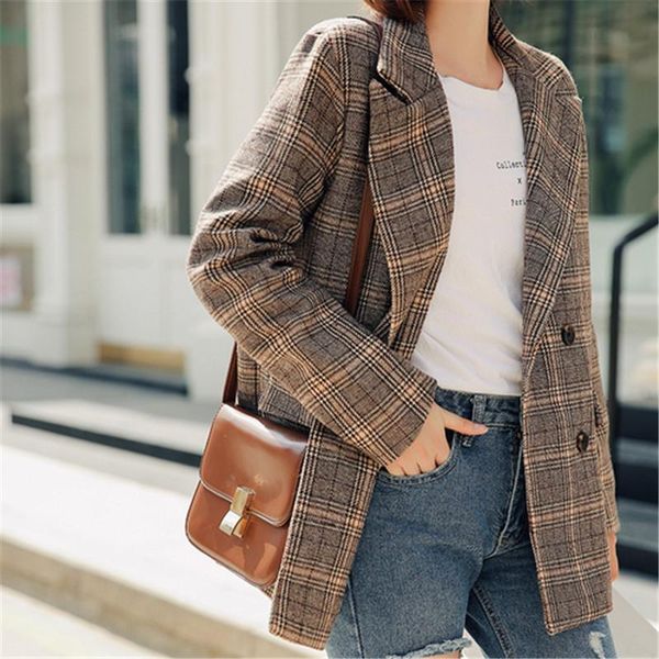 women's suits & blazers autumn winter women brown plaid office woollen cloth blazer ladys fashion long sleeve jackets elegant work femi, White;black
women's suits & blazers autumn winter women brown plaid office woollen cloth blazer ladys fashion long sleeve jackets elegant work femi, White;black