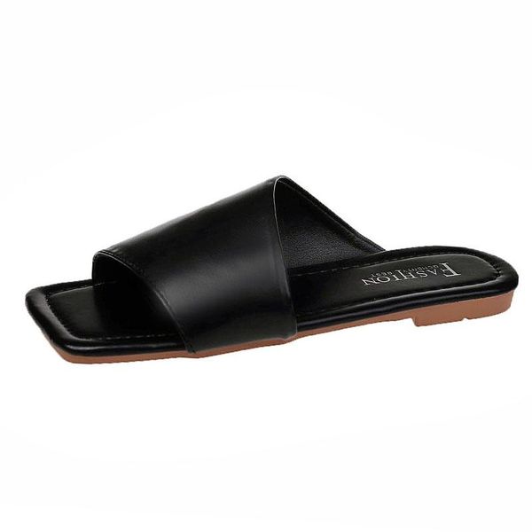 slippers pure color women's 2021 casual simple fashion open-toed trend all-match outer wear, Black