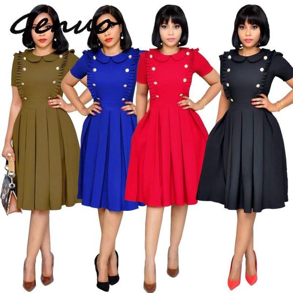 casual dresses genuo 2021 women short sleeve button ruffles peter pen collar pleated knee length party dress office lady vintage dresse, Black;gray
casual dresses genuo 2021 women short sleeve button ruffles peter pen collar pleated knee length party dress office lady vintage dresse, Black;gray