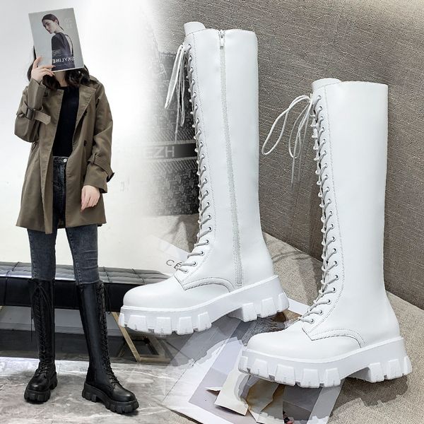 white lace up plush martin women's british style 2021 autumn and winter thick bottom increased knight boots, Black
white lace up plush martin women's british style 2021 autumn and winter thick bottom increased knight boots, Black
