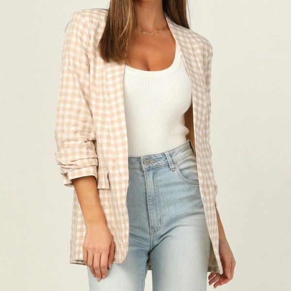 women's suits & blazers 2021 women fashion office wear plaid blazer coat vintage rolled-up sleeves pockets female outerwear chic, White;black
women's suits & blazers 2021 women fashion office wear plaid blazer coat vintage rolled-up sleeves pockets female outerwear chic, White;black