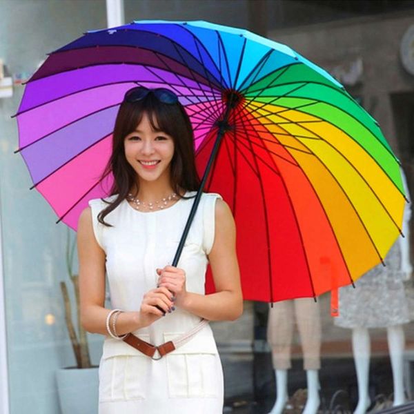 24 bone rainbow umbrella large long handle size straight men's three color plain advertising
24 bone rainbow umbrella large long handle size straight men's three color plain advertising