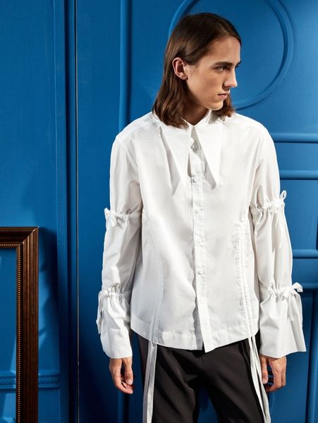 x maz men statement collar drawstring detail shirt s04d#, White;black
x maz men statement collar drawstring detail shirt s04d#, White;black