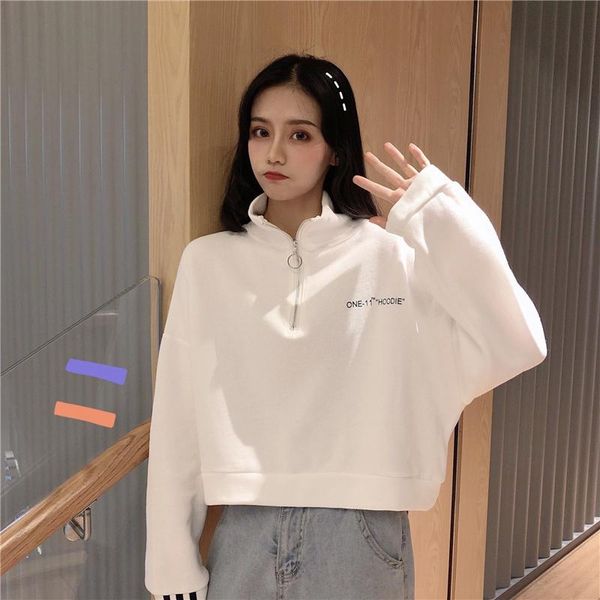 women's sweaters 2021 women short thin sweater loose bf korean long sleeves high waist vertical collar with zipper pure color, White;black
women's sweaters 2021 women short thin sweater loose bf korean long sleeves high waist vertical collar with zipper pure color, White;black