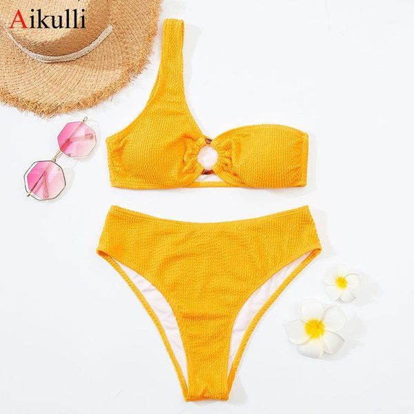 women's swimwear one-shoulder high waist bikinis swimsuits women solid color 2021 summer beach bikini set leg bathing suit, White;black
women's swimwear one-shoulder high waist bikinis swimsuits women solid color 2021 summer beach bikini set leg bathing suit, White;black