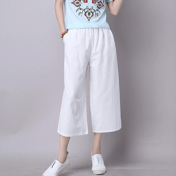 6 colors cotton linen womens capris wide leg summer casual cropped trousers elastic waist female clothes, Black;white
6 colors cotton linen womens capris wide leg summer casual cropped trousers elastic waist female clothes, Black;white