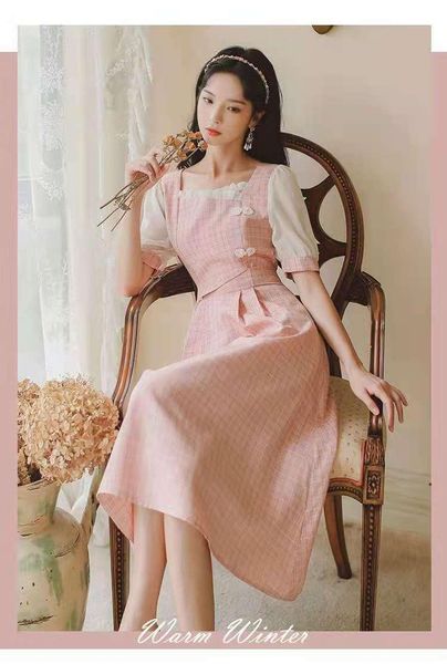 women's swimwear the summer 2021 literary retro style has improved daily cheongsam plaid dress, White;black
women's swimwear the summer 2021 literary retro style has improved daily cheongsam plaid dress, White;black